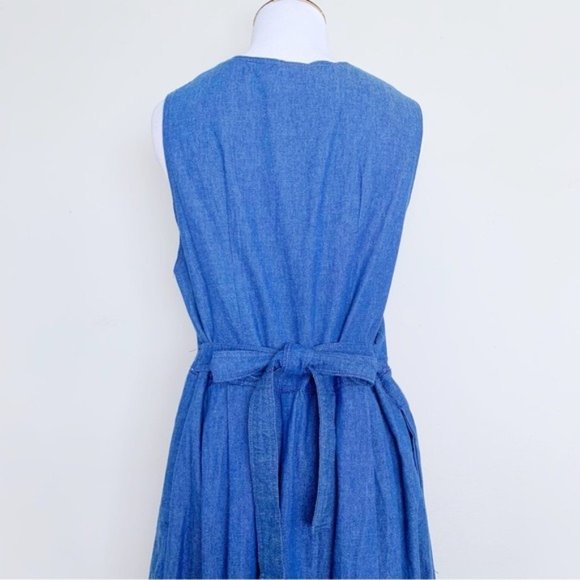 Vintage 70s 80s Denim Jumper Dress Midi Sleeveless with Pockets Size Medium - Picture 7 of 9